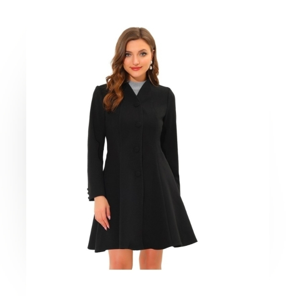 Allegra K Women's Winter Coat A-Line Long Sleeve Single Breasted Peplum Hem